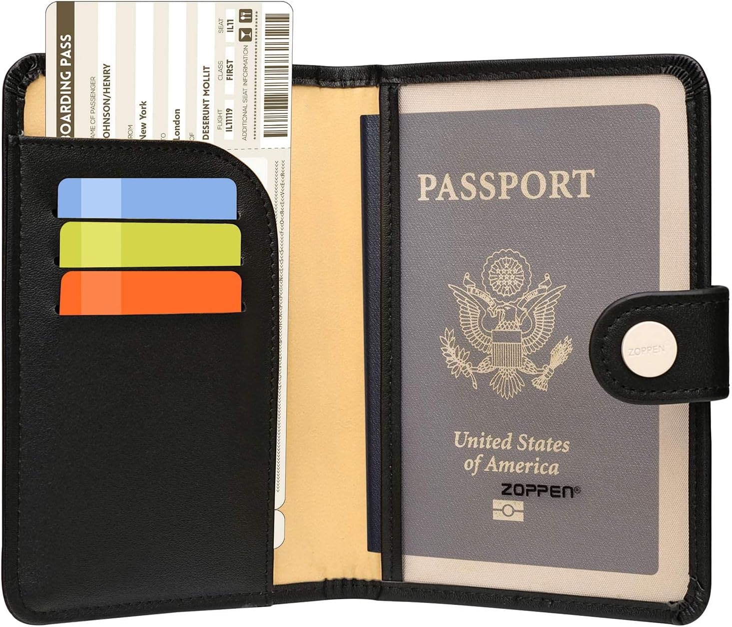 Zoppen RFID Blocking Travel Passport Holder Cadanian Passport Cover Slim Id Card Case (#1 Black) - Image 2