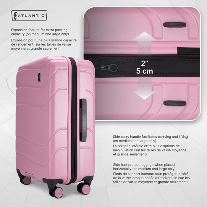 Atlantic Transmarine Hardside Medium Luggage – Superior Polycarbonate Construction with 8 Spinner Wheels and Retractable Handle, Integrated TSA Lock, Expandable 2" – Blush - Image 6