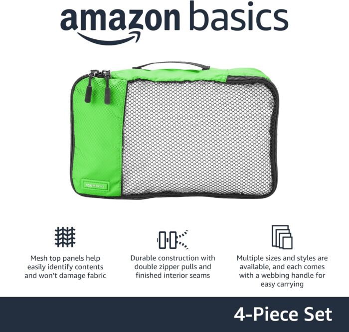 Amazon Basics 4 Piece Small Packing Travel Organizer Cubes Set - Green - Image 2