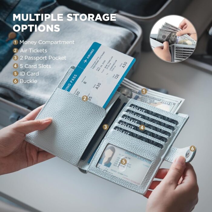 VULKIT Leather Passport Wallet for 2 Passports Slim Double Passport Holder RFID Blocking Passport Travel Wallet with ID Window for Women - Image 2