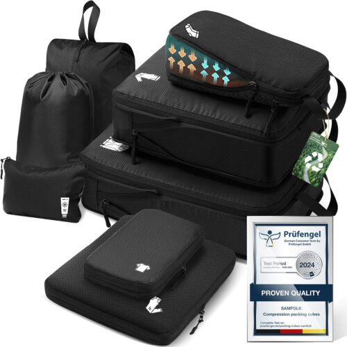 Compression Packing Cubes 8 Set Travel Essentials Travel Organizer, Waterproof Travel Packing Cubes for Carry on Luggage Compression Cubes