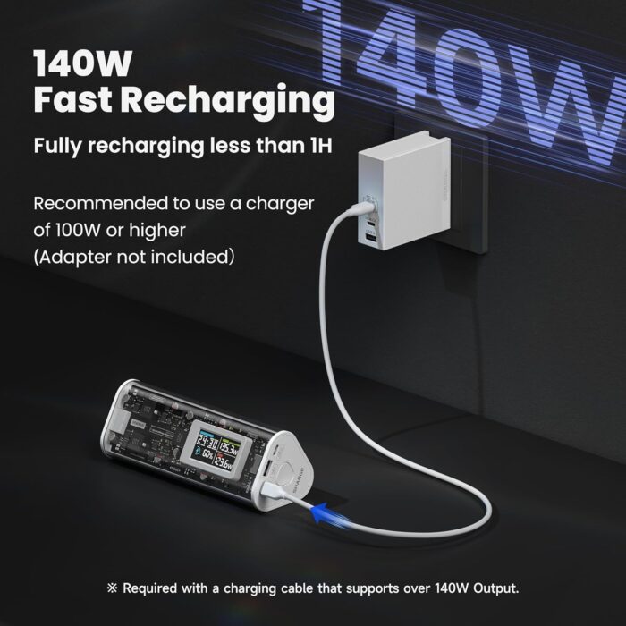 SHARGEEK 170 Power Bank, 170W Output 24,000mAh Portable Charge with Smart Display, IP66 Waterproof with 3 Port Compatible with iPhone 15/14/13 Series, Samsung, MacBook, and More - Image 5