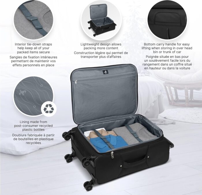 ATLANTIC Artisan III Medium Checked Luggage — Expandable Suitcase with 8 Spinner Wheels, Lockable Zipper Puller Heads, and Lightweight Construction — Black, 24-inch - Image 4