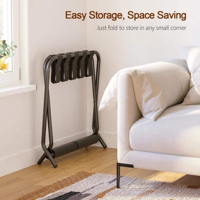 AMHANCIBLE Luggage Rack, Set of 2, Foldable Suitcase Stands for Guest Room, Metal Luggage Holder with Storage Shelf for Bedroom, Hotel, Easy Assemble, Black HLR02BK - Image 4