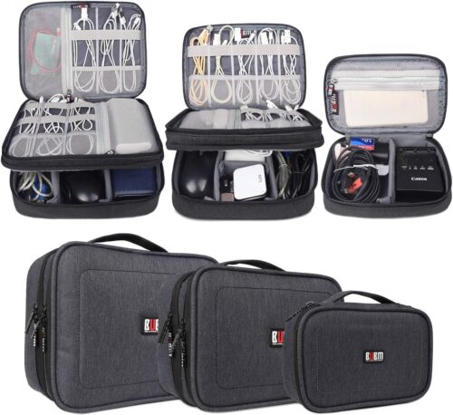 BUBM Nylon 3-Piece Double Layer Gear Organizer Travel Cases for Electronics Accessories, Black