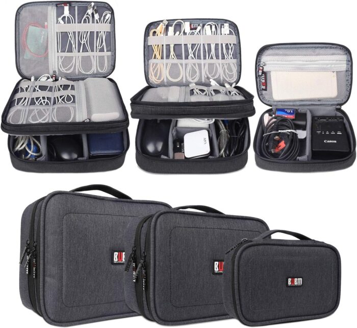 BUBM Nylon 3-Piece Double Layer Gear Organizer Travel Cases for Electronics Accessories, Black