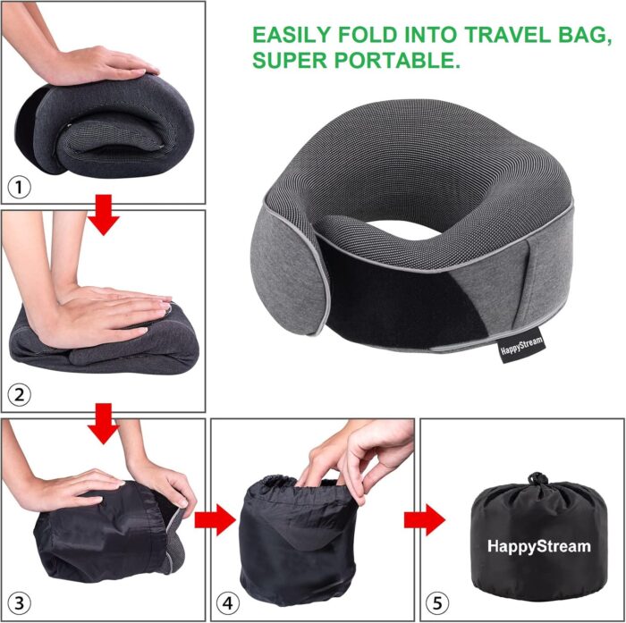 Travel Pillow, Comfortable Memory Foam Neck Pillow. Ergonomic U Shape Pillow for Flying Airplane Train Car Office Home. Washable Cotton Cover. (Dark Gray) - Image 5