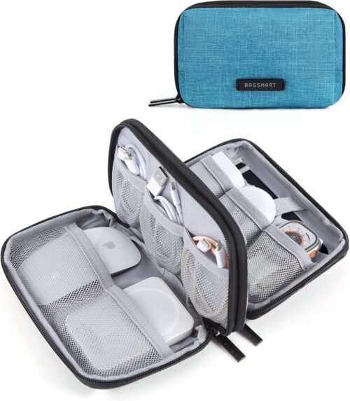 BAGSMART Electronics Organizer Travel Case, Travel Cable Organizer Bag, Charger Organizer, Travel Essentials, Cord Organizer, Tech Organizer as Travel Accessories for Charger, Phone, Earphone, Teal