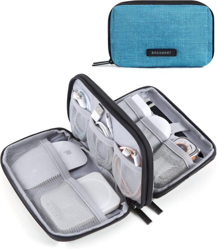BAGSMART Electronics Organizer Travel Case, Travel Cable Organizer Bag, Charger Organizer, Travel Essentials, Cord Organizer, Tech Organizer as Travel Accessories for Charger, Phone, Earphone, Teal
