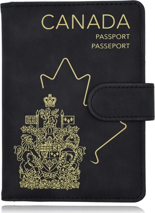 Axwar RFID Blocking Passport Holder - Travel Passport Cover - PU Leather Passport Wallet Passport Travel Organizer, Charcoal Black
