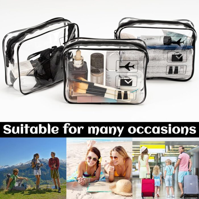 3 Packs Clear Travel Toiletry Bag, TSA Approved Liquids Bag with Zipper, Carry On Airport Airline Quart Size Cosmetic Makeup Bag Travel Essentials for Women Men (Style A) - Image 6
