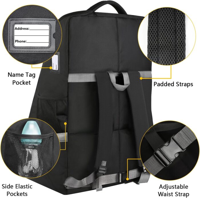 YOREPEK Car Seat Travel Bag, Padded Car Seats Backpack, Large Carseat Carrier Bag, Airport Gate Check Bag, Infant Seat Travel Bag with Padded Shoulder Strap, Travel Car Seat Cover, Black - Image 3