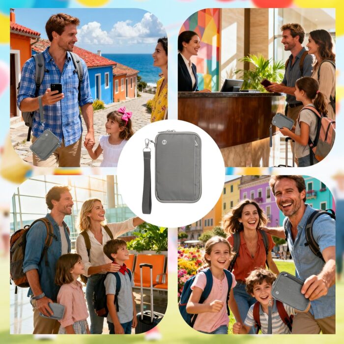 WALNEW Passport Holder for Travel Family, RFID-Blocking Travel Wallet Holder for 6 Passports, Water Resistant Bag Document Organizer for Cards, Cash, Boarding Passes, Tickets - Image 7