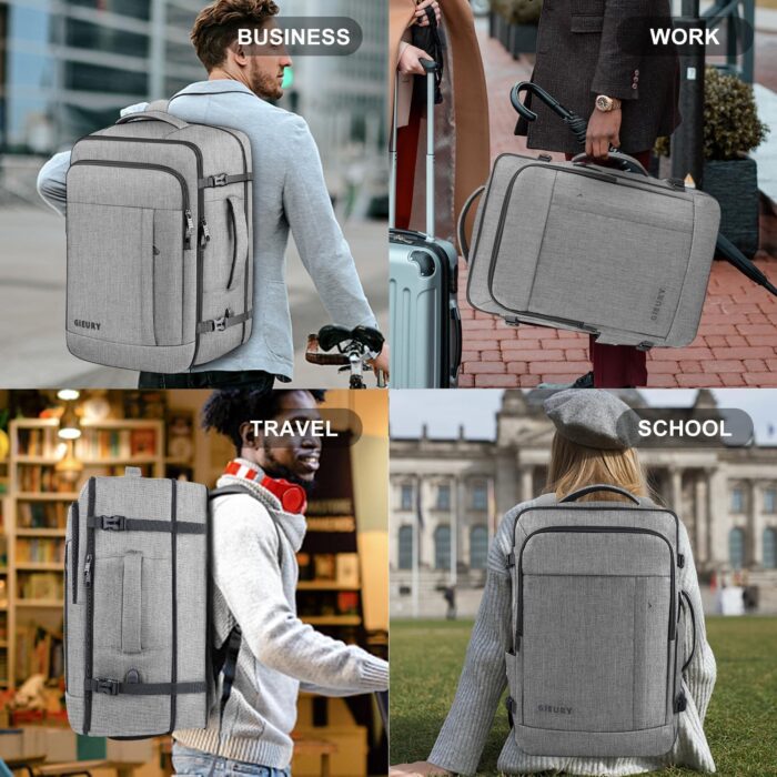 Carry On Backpack, 55L Extra Large Travel Backpack for Men & Women, 60L Expandable Big Capacity For Airplanes, Travel Gifts for Men Women, Fits 18.4 Inch Laptop, Luggage Suitcase Daypack Bag, Grey - Image 7