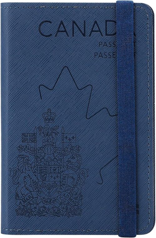 Premium Faux Leather Passport Holder RFID Blocking，3D Embossed Passport Case for Canadian and International Travel Slim Passport Cover for Men and Women Blue