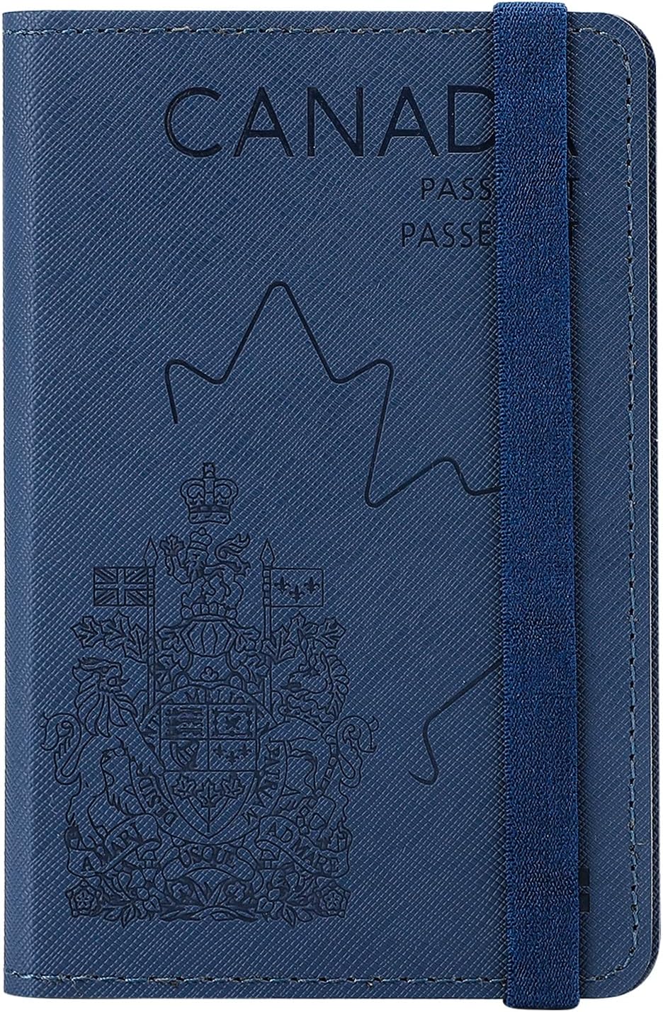 Premium Faux Leather Passport Holder RFID Blocking,3D Embossed Passport Case for Canadian and International Travel Slim Passport Cover for Men and Women Blue
