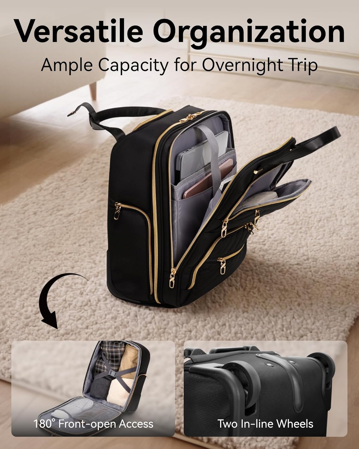 LUGGEX Underseat Carry On Luggage with Wheels, Underseat Luggage Fits 15.6 Inch Laptop for Travelling, 15.7 x 13.4 x 7.7 Inch (Black) - Image 6