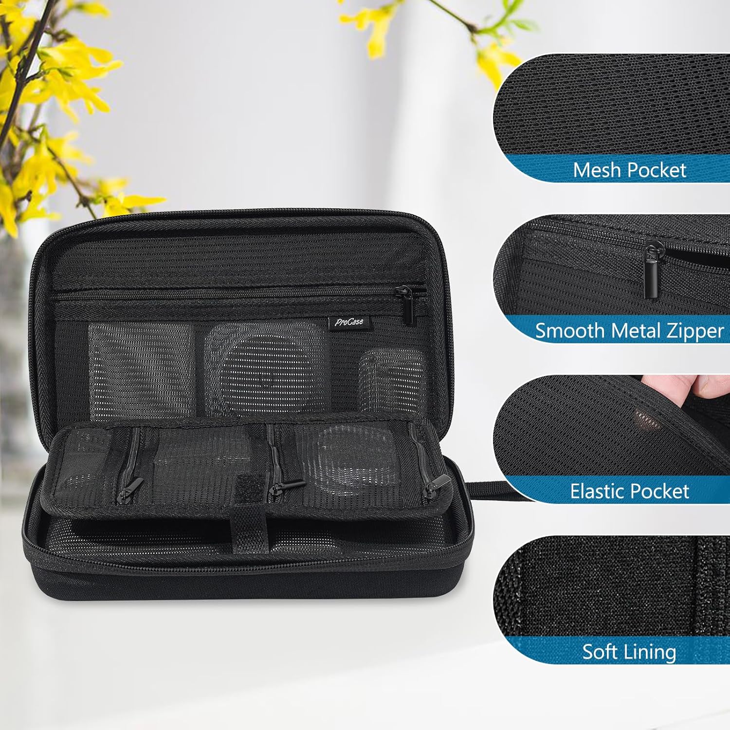 ProCase Hard Travel Tech Organizer Case Bag for Electronics Accessories Charger Cord Portable External Hard Drive USB Cables Power Bank SD Memory Cards Earphone Flash Drive - Image 3