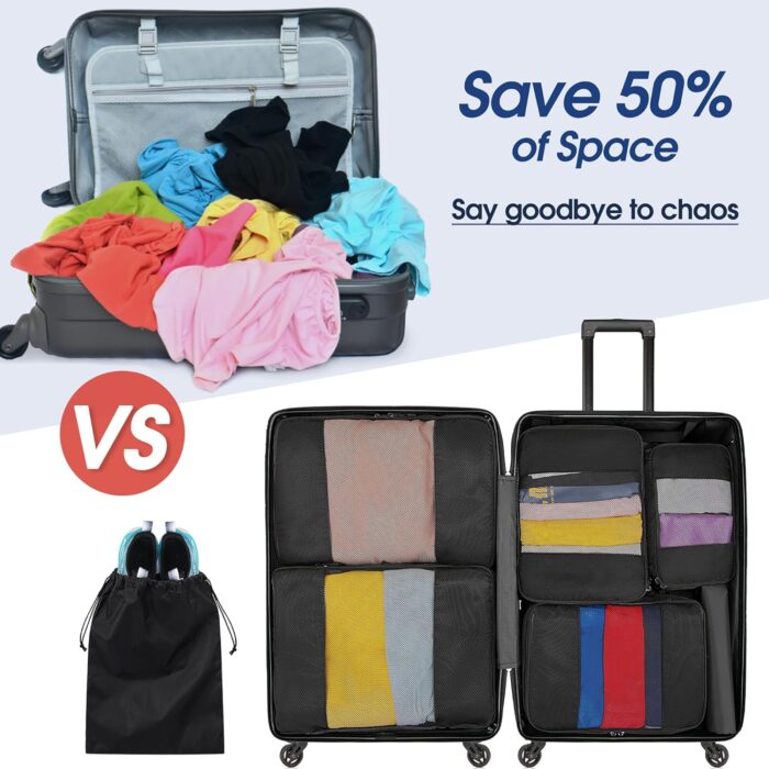Packing Cubes Travel Organizer 6 Set Travel Packing Cube Waterproof Travel Packing Organizer in 4 Sizes with Laundry Bag for Travel Essentials Lightweight Luggage Organizer Bags for Carry on Suitcases - Image 5