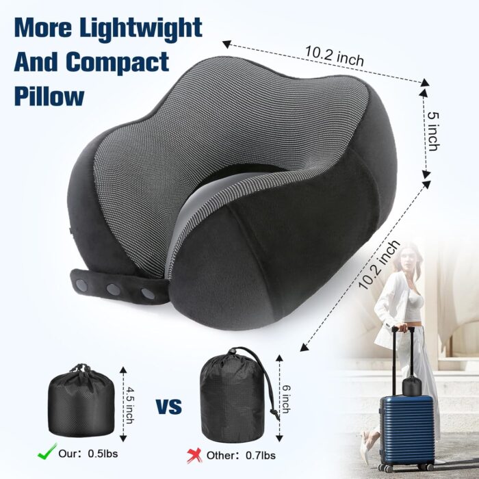Cirorld Neck Pillow for Traveling, Travel Pillows for Airplanes,100% Pure Memory Foam Travel Neck Pillow, Adjustable Flight Pillow, Portable Plane Accessories with Eye Mask, Earplugs, Carry Bag - Image 3