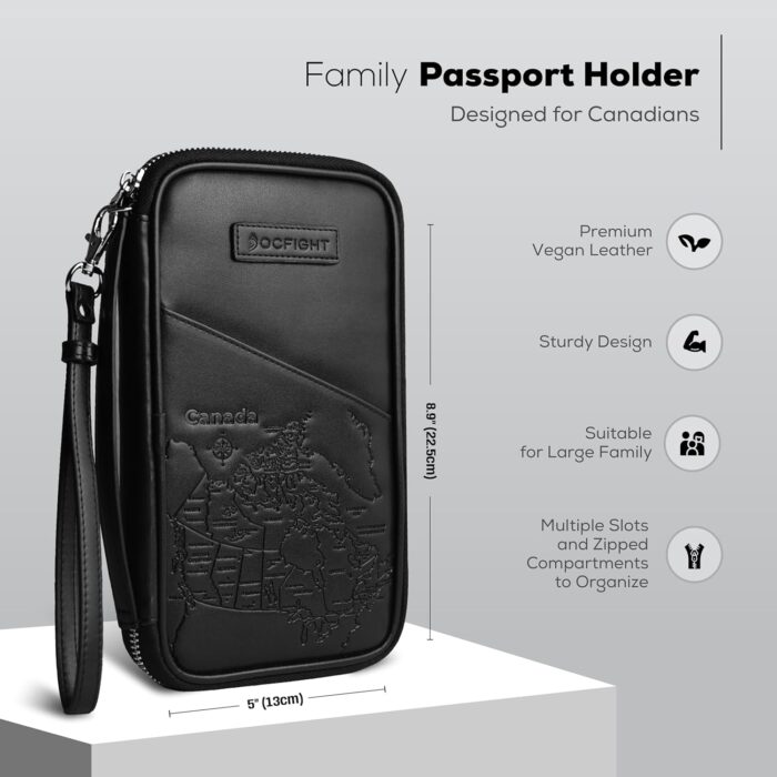 Canada Family Passport Holder Passport Wallet RFID Blocking, Up to 6 Passports, Men & Women, PU Leather Travel Document Organizer, Black - Image 5