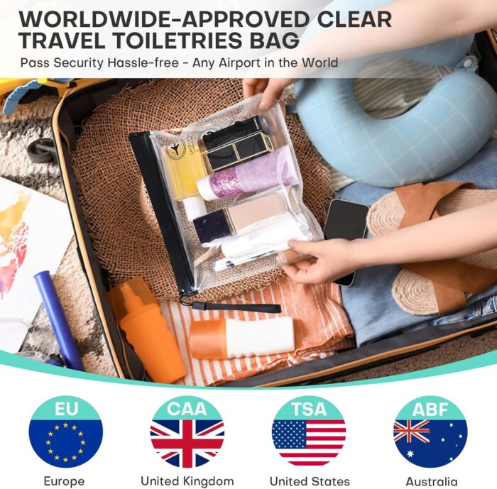 5pcs Clear Travel Toiletry Bags-20x20cm TSA Approved Quart Size Waterproof Liquids Bag -100% 3-1-1 Compliant Clear Travel Bags for Toiletries & Cosmetics- 1L Travel Essentials Makeup Bag - Image 2