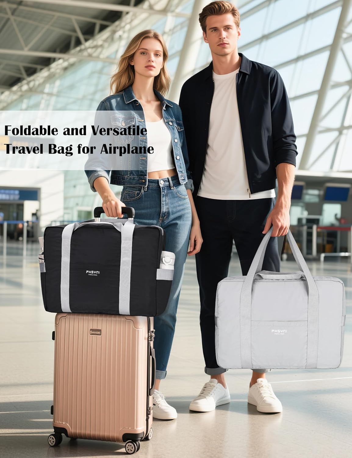 Foldable Duffel Bag 18x14x8 Inches,Personal Item Bag for Frontier & Spirit Airlines,Portable Travel Bag for School, Moving and Camping,Black - Image 6