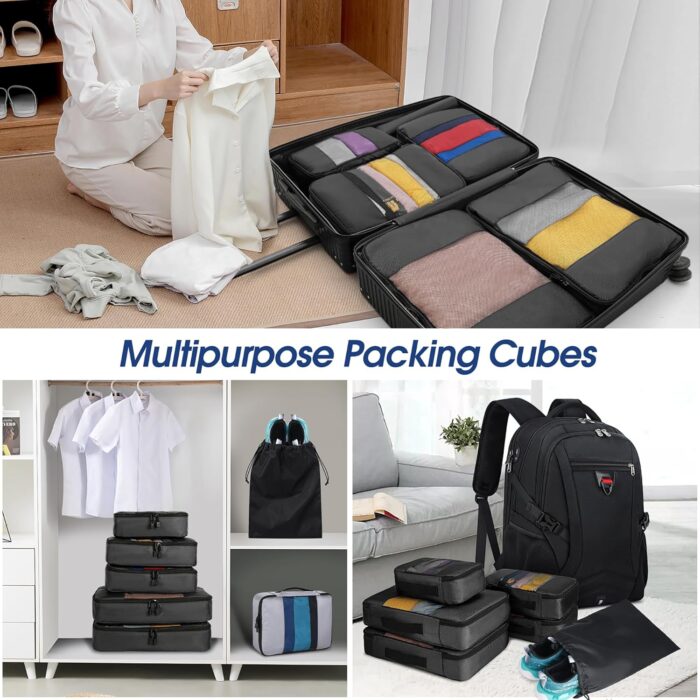 Packing Cubes Travel Organizer 6 Set Travel Packing Cube Waterproof Travel Packing Organizer in 4 Sizes with Laundry Bag for Travel Essentials Lightweight Luggage Organizer Bags for Carry on Suitcases - Image 6