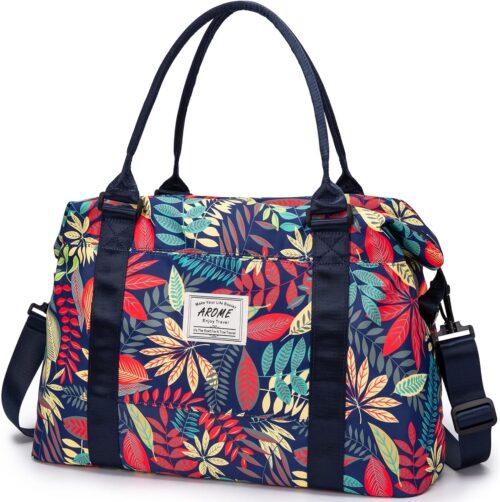 Weekender Bags for Women, AROME Large Travel Duffel Bag Waterproof Overnight Weekend Carry on Shoulder Bag Sports Gym Tote Bag with Wet Pocket Luggage Sleeve & Flight Approved