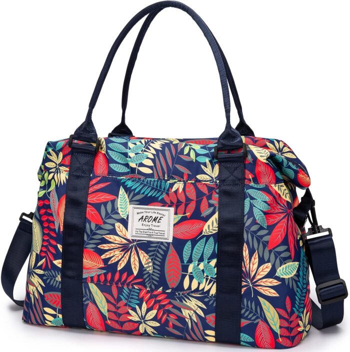 Weekender Bags for Women, AROME Large Travel Duffel Bag Waterproof Overnight Weekend Carry on Shoulder Bag Sports Gym Tote Bag with Wet Pocket Luggage Sleeve & Flight Approved