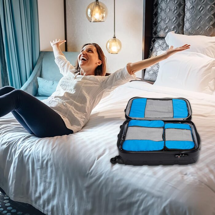 TravelWise Luggage, Blue, 1 Small, 2 Medium, 2 Large, Luggage Packing Organization Cubes 5 Pack - Image 7
