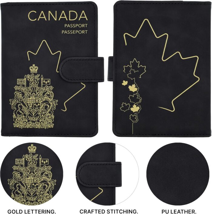 Axwar RFID Blocking Passport Holder - Travel Passport Cover - PU Leather Passport Wallet Passport Travel Organizer, Charcoal Black - Image 3