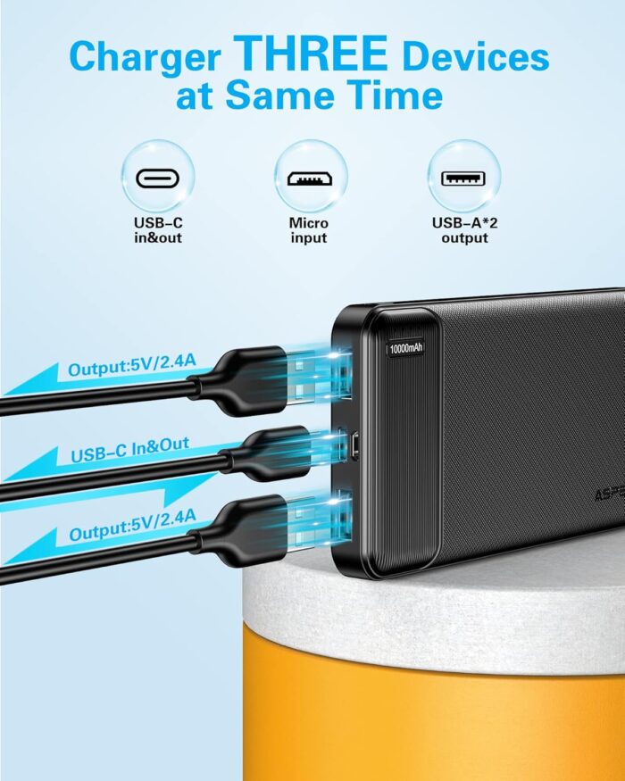 AsperX 2-Pack 10000mAh USB C Output Portable Charger Power Bank Fast Charging, Portable Battery Bank External Battery Pack Power Bank for iPhone 15/14/13/12/11, Google and Heated Vest - Image 3