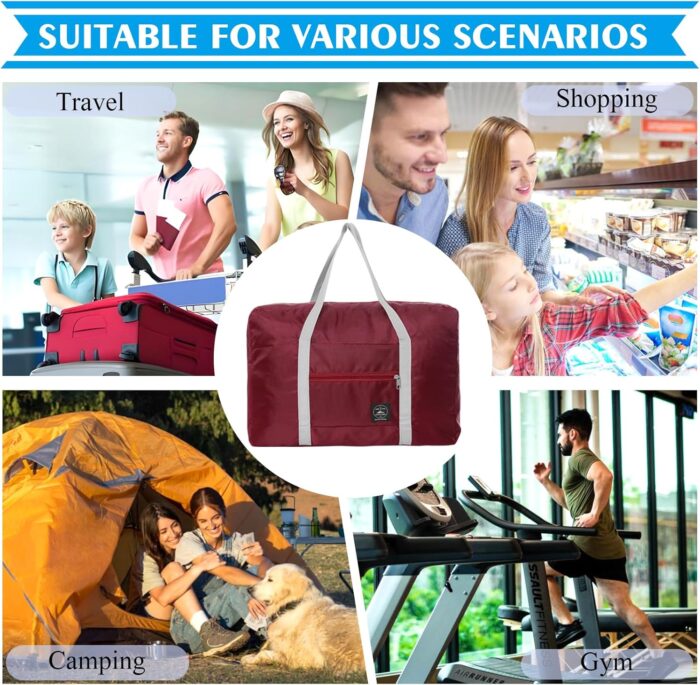 Foldable Travel Bag Luggage Storage for Sports Gym Water Resistant Nylon Canvas Duffel for Men, Women 32 Liter （Red） - Image 9