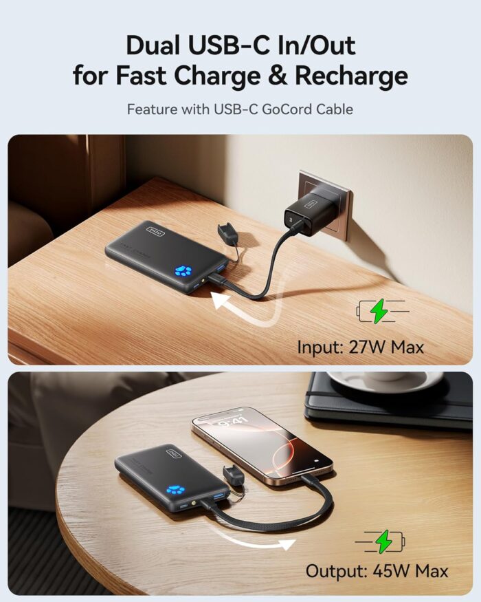 INIU Portable Charger, Ultra Slim 10000mAh 45W PD Power Bank, USB C in&Out Fast Charging Battery Pack, Travel Essential Phone Powerbank Compatible with iPhone 17 16 15 Samsung S22 S21 Google iPad etc - Image 5