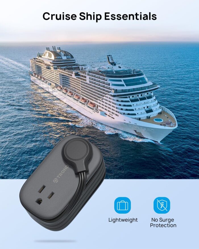 TROND Ultra-Thin Flat Plug Power Bar with 2 USB C, 3.3ft Short Extension Cord Wrapped Around, Cruise Ship Travel Essentials, 4 Multiple Outlets, Small Desk Charging Station for Dorm Room Essentials - Image 6