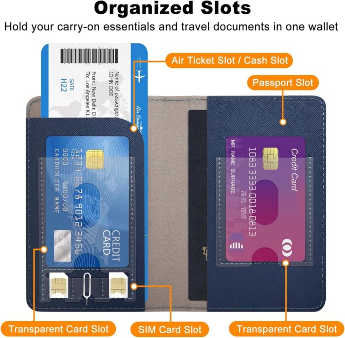 RSAquar Passport Holder for Women and Men, Premium Leather Travel Passport Wallet Passport Cover, Blue - Image 3
