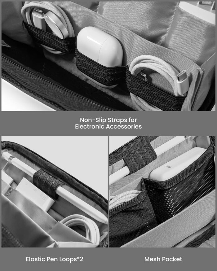 tomtoc Travel Cable Organizer Pouch, Electronics Accessories Organizer Portable Waterproof Double Accessories Carry Case for Cord, Charger, Cables, USB Drive - Image 3