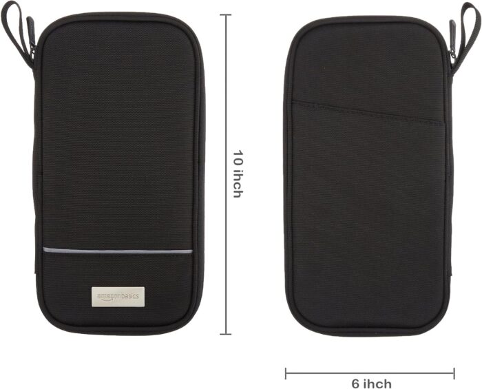 Amazon Basics RFID-blocking Passport Wallet, Passport Holder for Travel, 100% Nylon Material with Durable Zipper Closure, Zippered Pockets, Slots for Cards, 10"x5", Black, Solid - Image 4