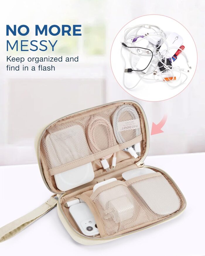 BAGSMART Cord Organizer Travel Cable Organizer Bag Tech Electronic Organizer Travel Case, Travel Essentials for Charger, Cable, Phone, Flash Drive, Beige - Image 2