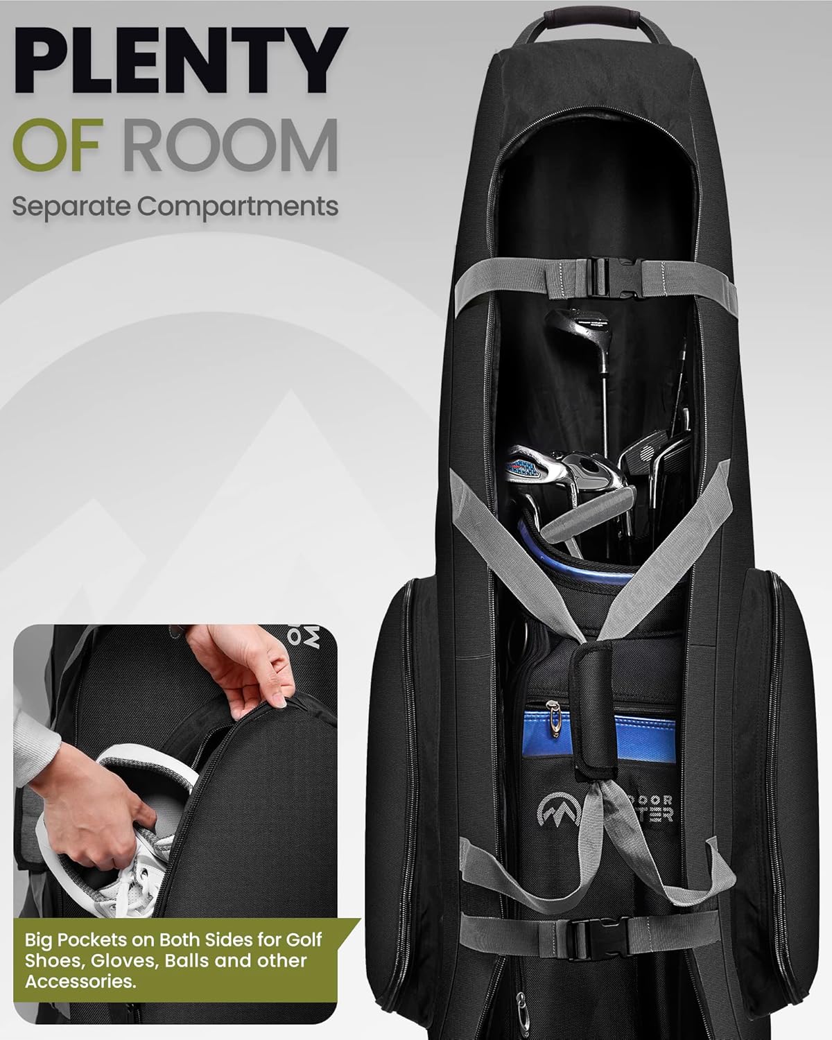 OutdoorMaster Padded Golf Club Travel Bag with Wheels, 900D Heavy Duty Oxford Golf Travel Case, Soft-Sided Golf Club Bag, Shoes and Accessories Compartment - Image 3