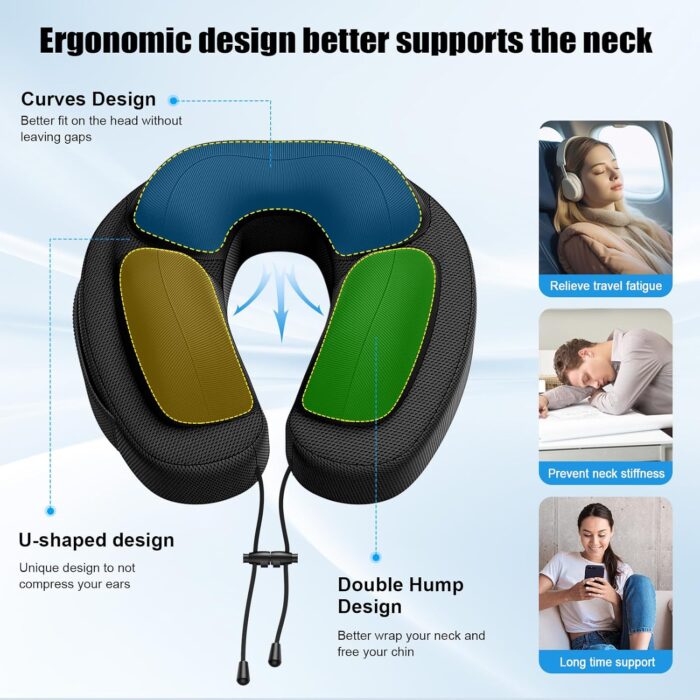 JINXIA Travel Pillow for Neck,Travel Neck Pillow Memory Foam for Plane Cars Trains Office,Breathable Fabric&Lightweight for Neck Perfect Support Pillow with Carry Bag,Earplugs-Black - Image 4