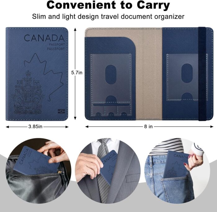 RSAquar Passport Holder for Women and Men, Premium Leather Travel Passport Wallet Passport Cover, Blue - Image 5