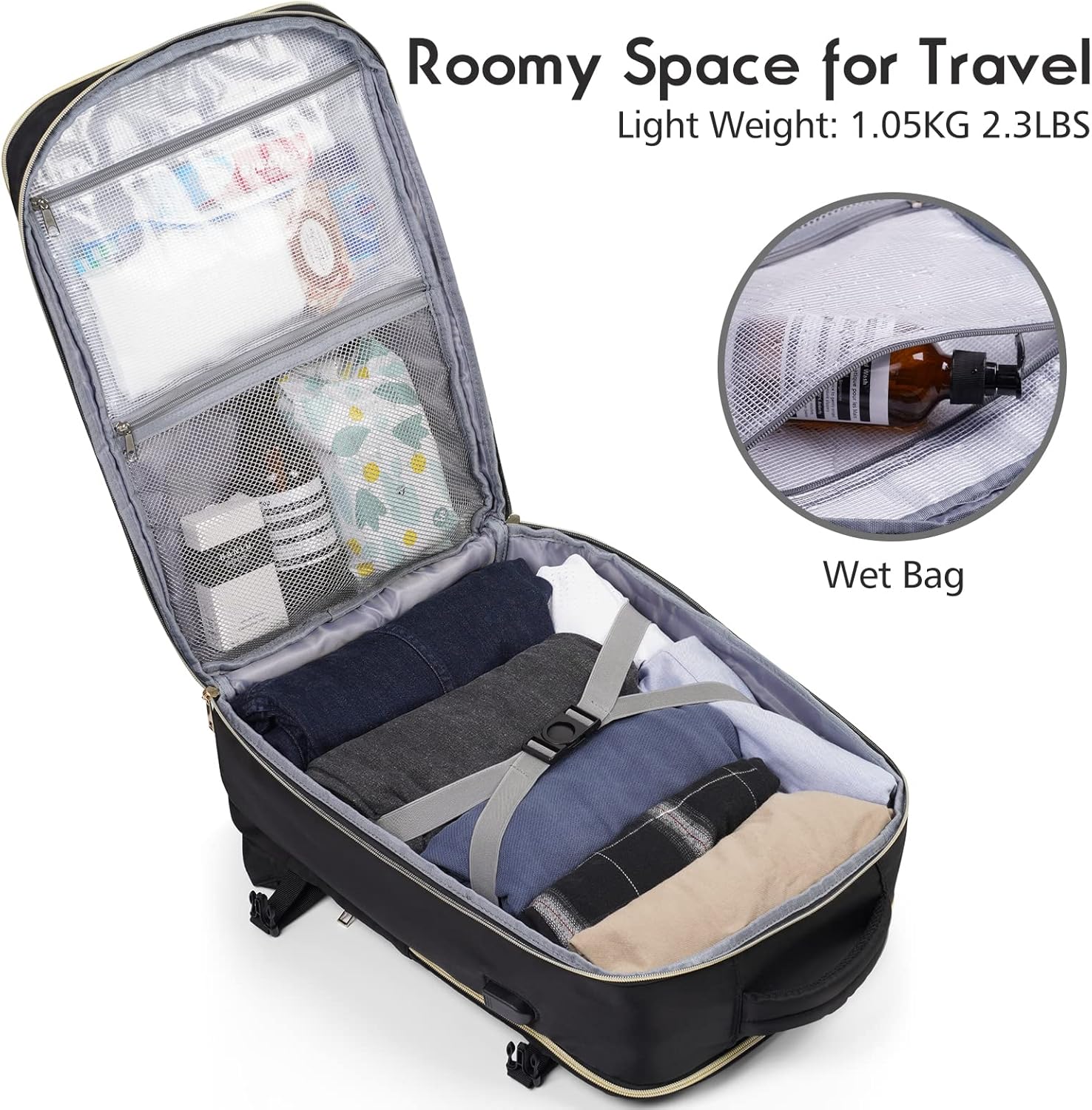 MOMUVO Large Travel Backpack Women, Flight Approved Carry On Backpack, Water Resistant Anti-Theft Casual Daypack School Bag,17.3 inch,Black - Image 3