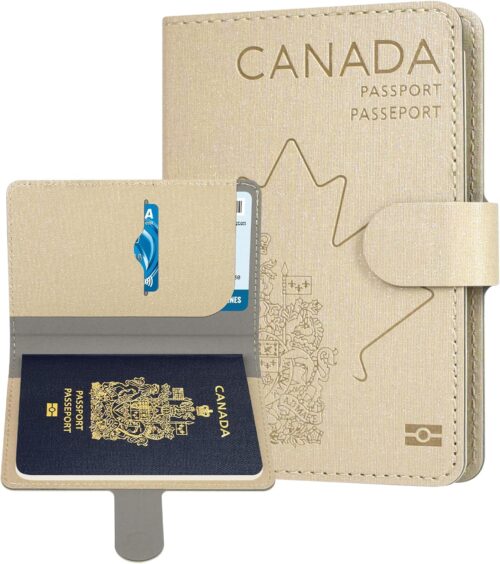 Caweet Passport Holder Cover Case Wallet, Cute Leather Travel Accessories for Women and Men, Fabric Tan