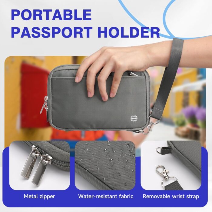 WALNEW Passport Holder for Travel Family, RFID-Blocking Travel Wallet Holder for 6 Passports, Water Resistant Bag Document Organizer for Cards, Cash, Boarding Passes, Tickets - Image 3