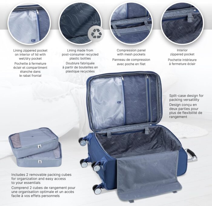 Atlantic Sailbound Softside Large Luggage – Durable Polyester Construction with 8 Spinner Wheels and Retractable Handle, Integrated TSA Lock, Expandable 1.5", Includes 2 Packing Cubes – True Navy - Image 5