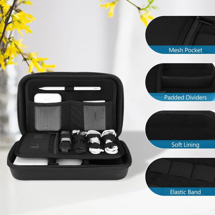 ProCase Hard Travel Electronic Organizer Case for MacBook Power Adapter Chargers Cables Power Bank Apple Magic Mouse Apple Pencil USB Flash Disk SD Card Small Portable Accessories Bag -L, Black - Image 3