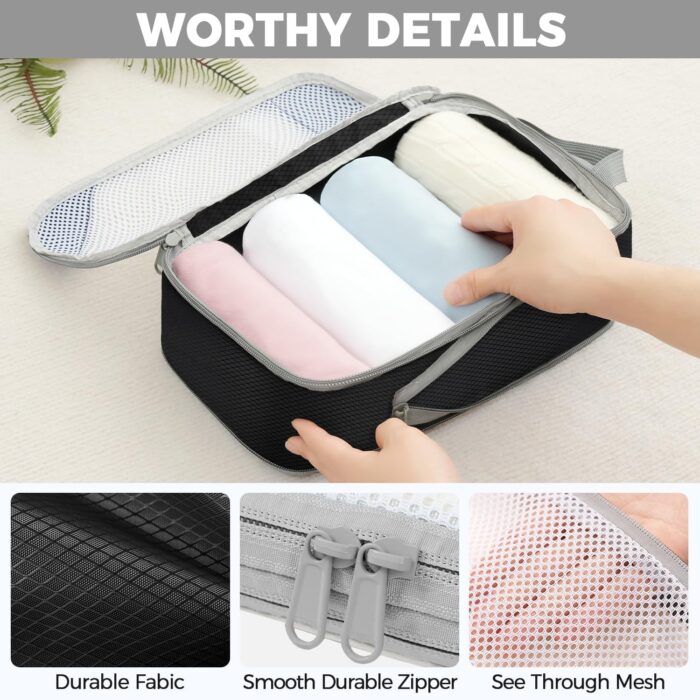 BAGAIL 6 Set/8 Set Compression Packing Cubes, Ultralight Expandable Packing Organizers for Carry on Travel Luggage(6set Black) - Image 5