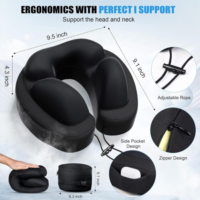 JINXIA Travel Pillow for Neck,Travel Neck Pillow Memory Foam for Plane Cars Trains Office,Breathable Fabric&Lightweight for Neck Perfect Support Pillow with Carry Bag,Earplugs-Black - Image 5